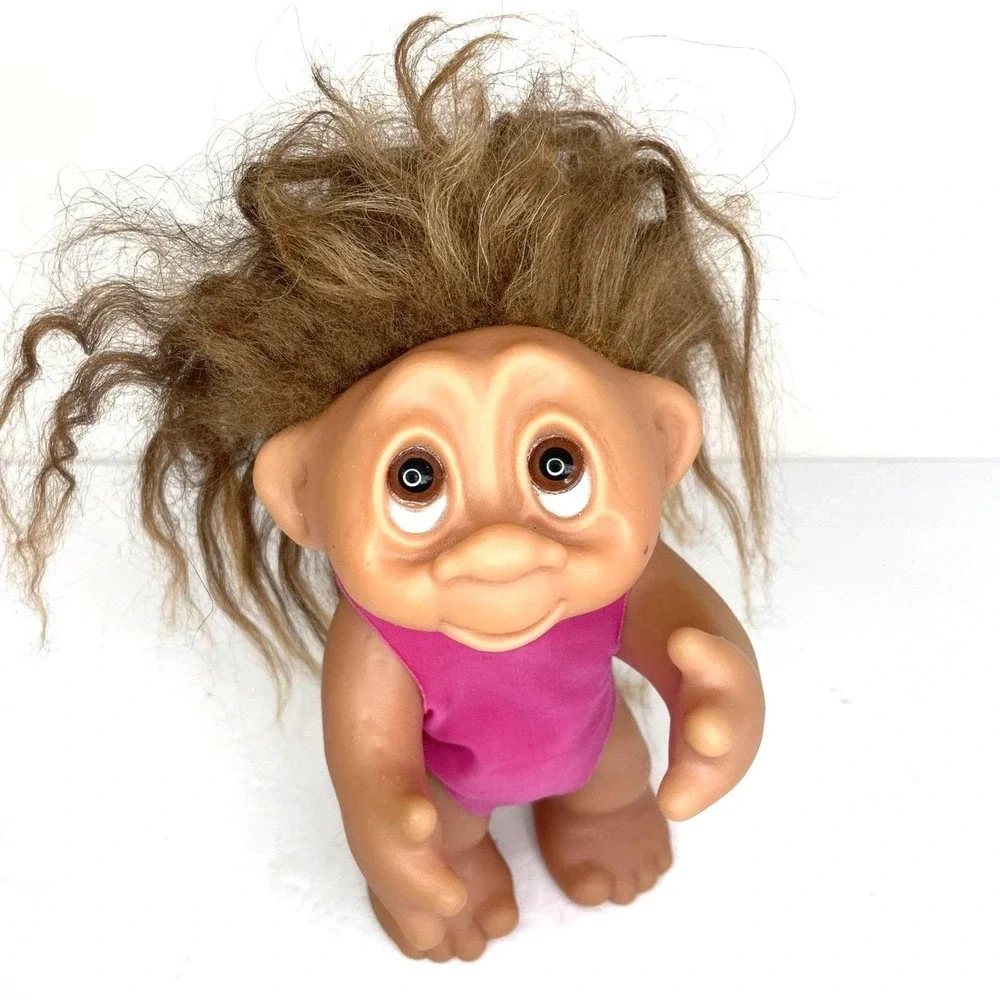 Vintage 1985 Dam Troll Doll Made in Denmark Brown Hair Pink Bodysuit‎ 604